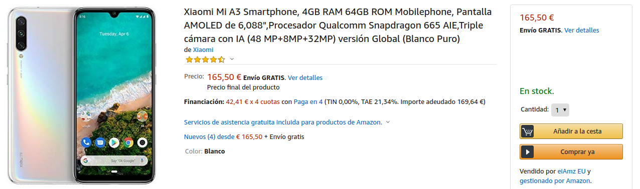 Xiaomi Mi A3 on Amazon